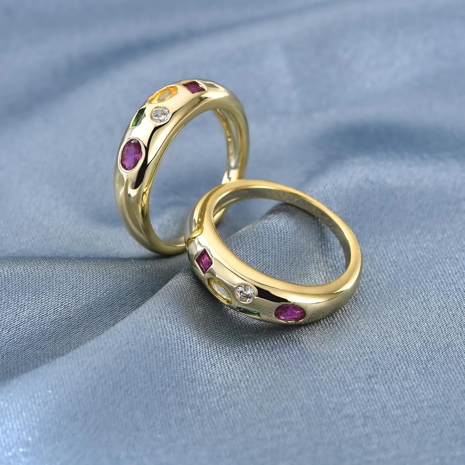 AllenCOCO Chunky Gold Plated Rings for Women - Trendy Cubic Zirconia 14k Gold Filled Stackable Rings