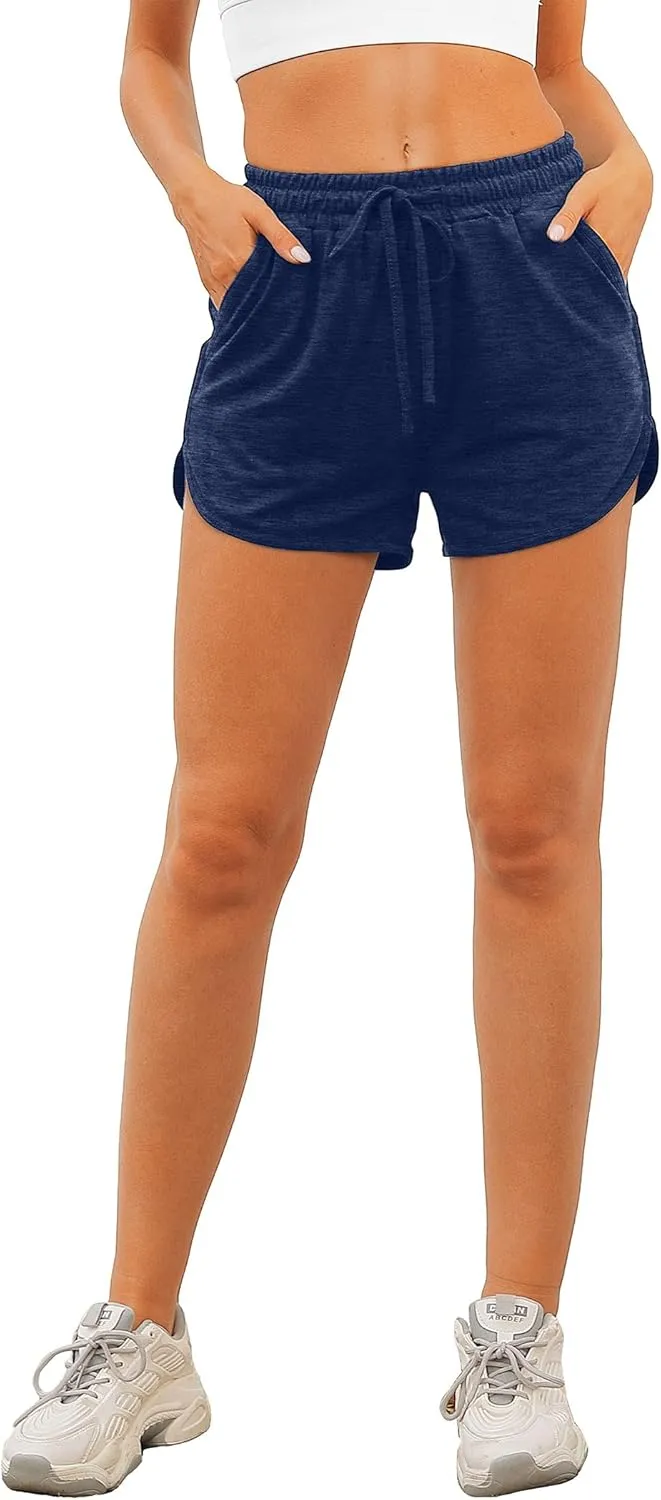 Aloodor Womens Athletic Shorts Running Dolphin Shorts with Pockets and Drawstring
