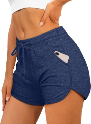 Aloodor Womens Athletic Shorts Running Dolphin Shorts with Pockets and Drawstring