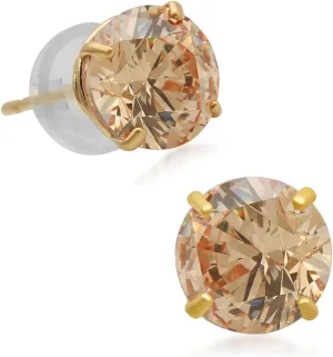 Amazon Collection 10k Gold Champagne Swarovski Zirconia Stud Earrings (2 cttw)