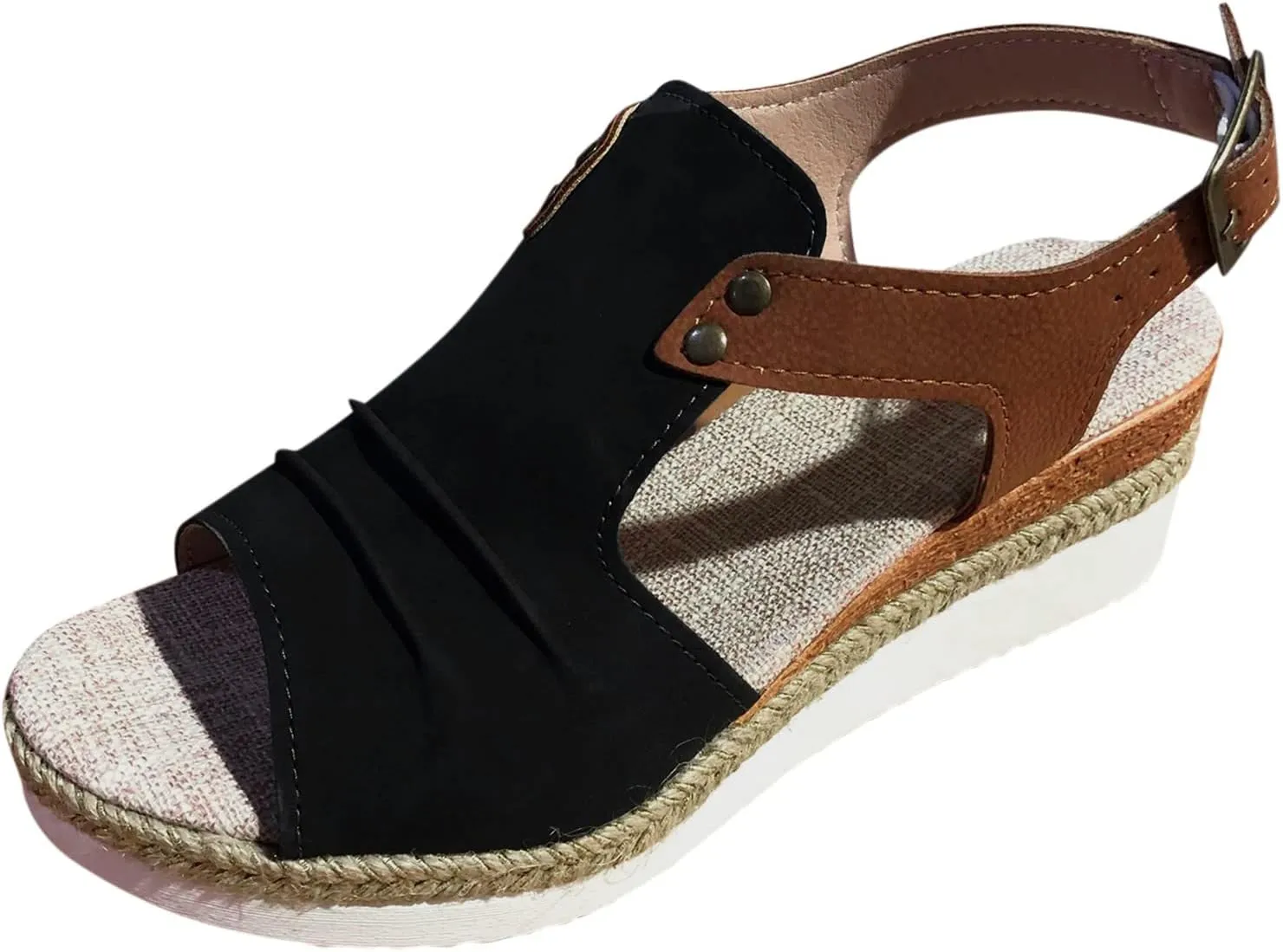 AMDBEL Summer Sandals for Women 2024, Orthopedic Platform Wedge Sandals for Women Summer Dressy Flat 2023 Open Toe Ankle Strap Espadrilles Sandals Casual Strappy Slip on Sandals Beach Boho Sandals, 7