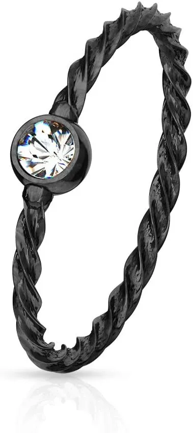 Amelia Fashion 20 Gauge Bendable Crystal Set Twisted Rope Hoop Nose Ring 316L Surgical Steel (Choose Color)