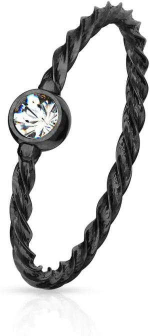Amelia Fashion 20 Gauge Bendable Crystal Set Twisted Rope Hoop Nose Ring 316L Surgical Steel (Choose Color)