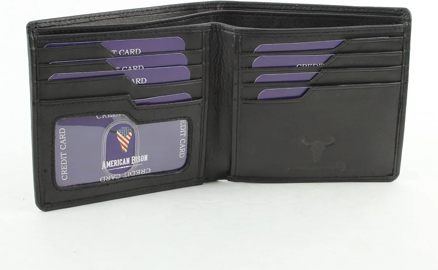 American Bison Slim Genuine Leather Bifold Wallet for Men  Secure RFID Blocking Men's Wallet  Durable & Classic Style (Black)