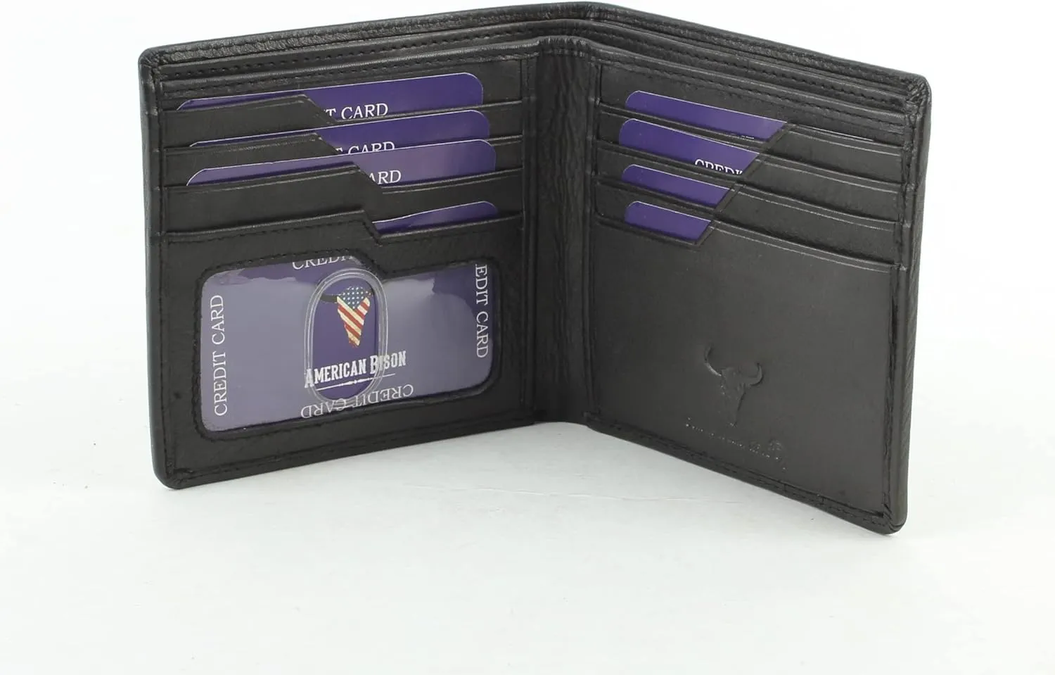 American Bison Slim Genuine Leather Bifold Wallet for Men  Secure RFID Blocking Men's Wallet  Durable & Classic Style (Black)