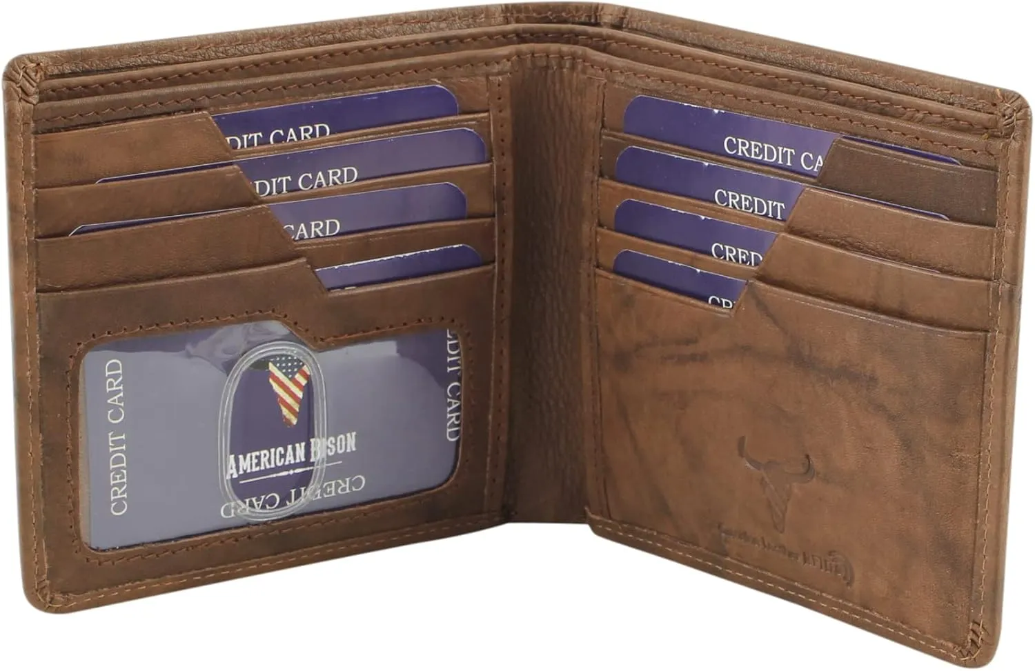 American Bison Slim Genuine Leather Bifold Wallet for Men  Secure RFID Blocking Men's Wallet  Durable & Classic Style (Tan)