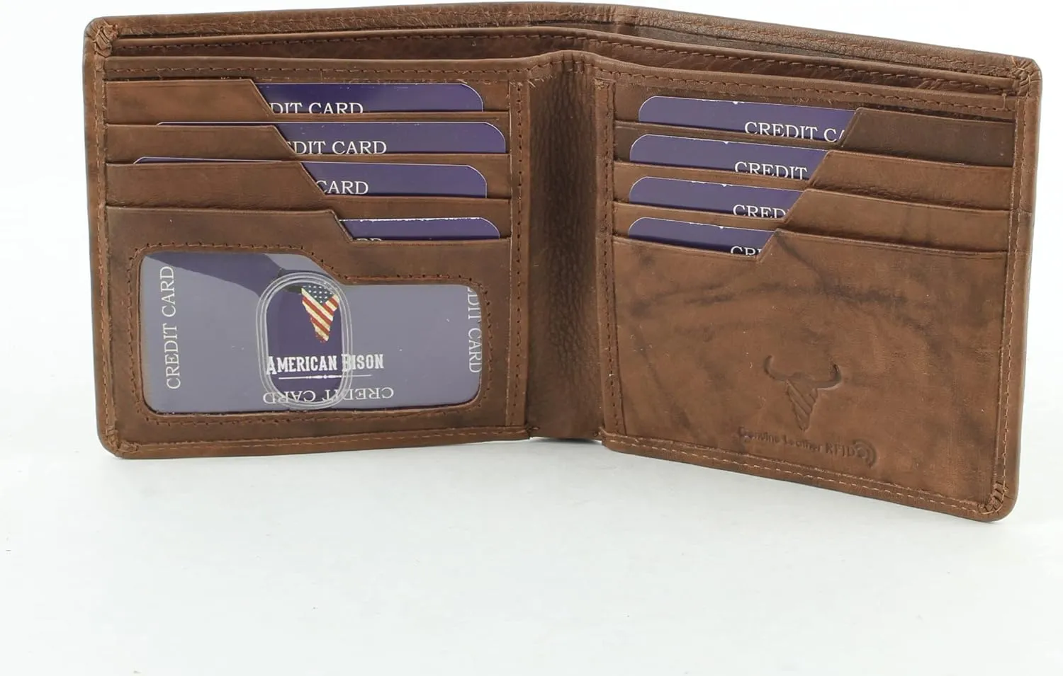 American Bison Slim Genuine Leather Bifold Wallet for Men  Secure RFID Blocking Men's Wallet  Durable & Classic Style (Tan)