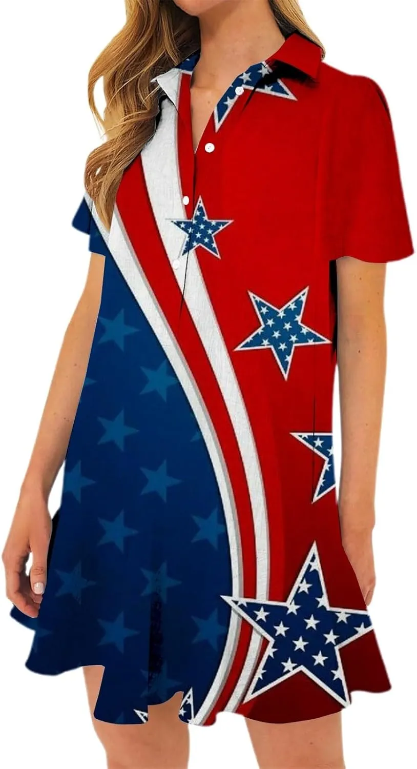 American Flag Dress for Women 4th of July Outfits Patriotic Dress Fourth of July Outfit Summer Boho Beach Sundresses
