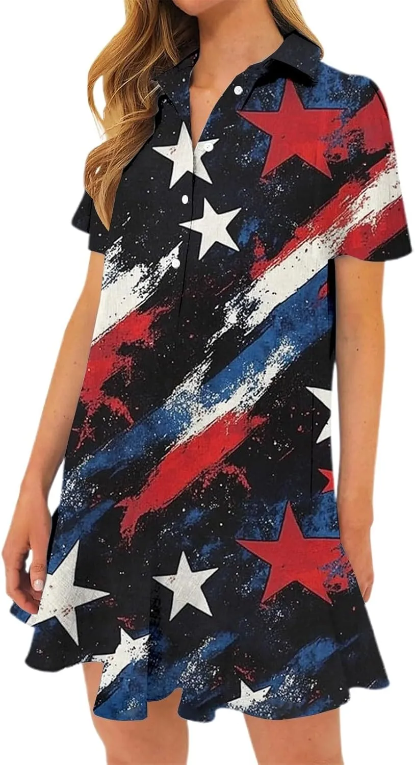 American Flag Dress for Women 4th of July Outfits Patriotic Dress Fourth of July Outfit Summer Boho Beach Sundresses