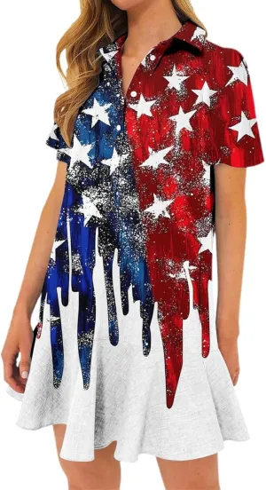 American Flag Dress for Women 4th of July Outfits Patriotic Dress Fourth of July Outfit Summer Boho Beach Sundresses