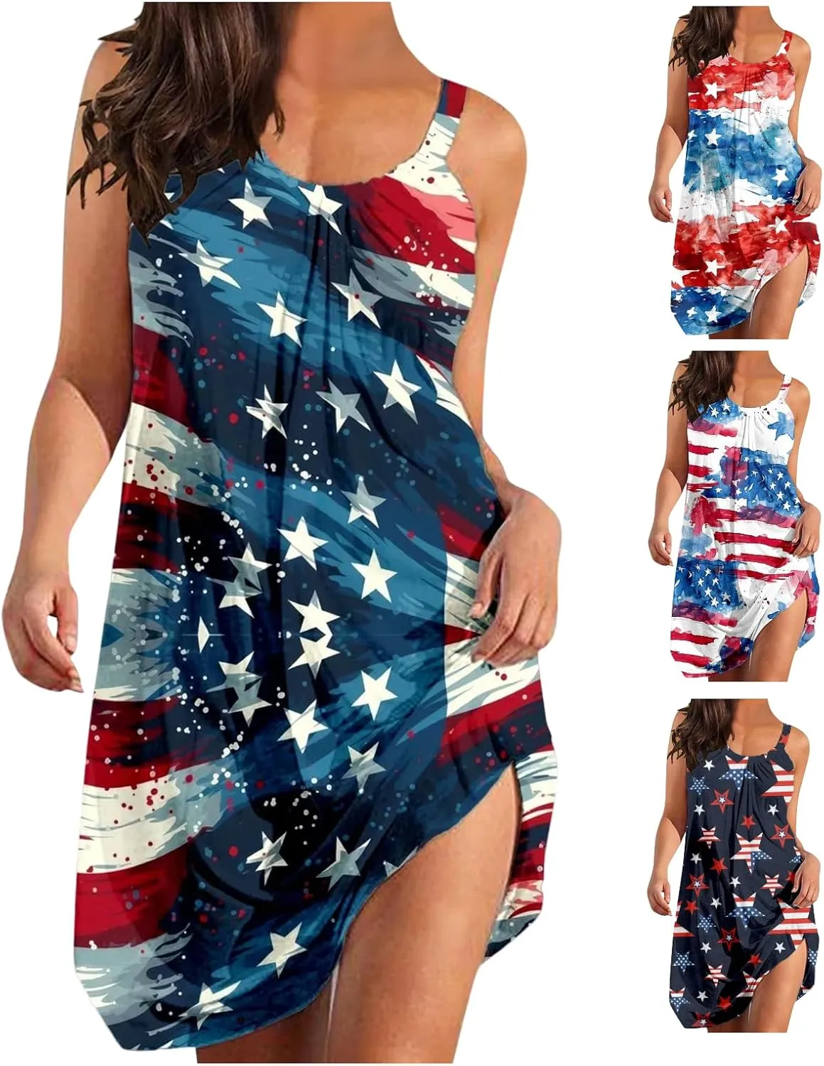 American Flag Dress for Women 4th of July Outfits Patriotic Strapless Independence Day Printed Dress Boho Summer Beach