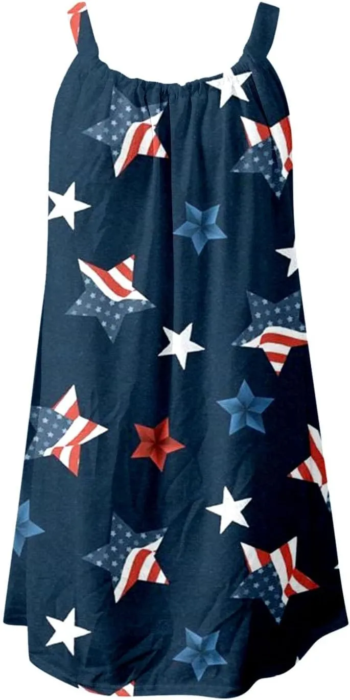 American Flag Dress for Women 4th of July Outfits Patriotic Strapless Independence Day Printed Dress Boho Summer Beach