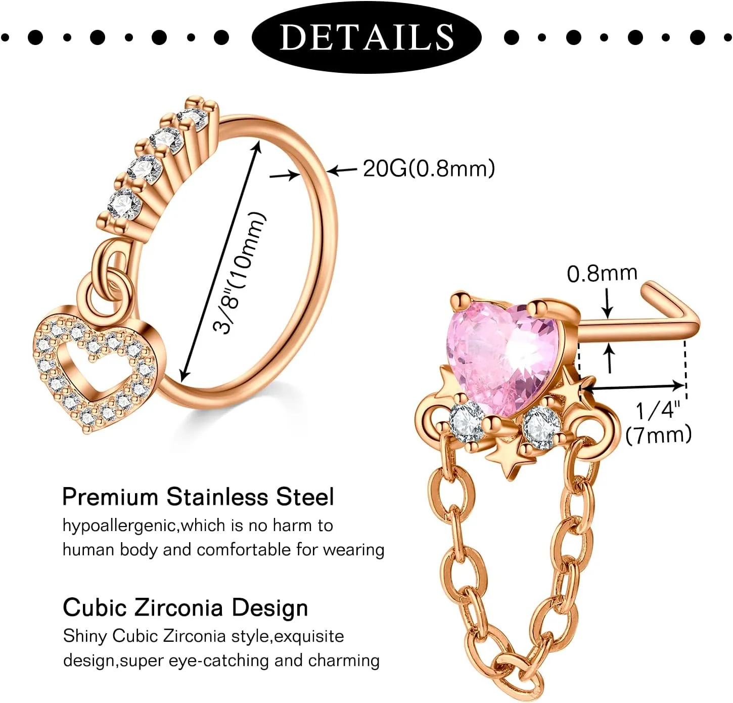 Anicina 20g 22g Nose Rings Studs Surgical Stainless Steel Nose Rings Hoops L Bone Screw Shape Nostril Nose Piercing Jewelry Heart Flower Moon Snake Butterfly Hypoallergenic Nose Screw for Women Men