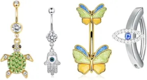 Atiptu 14G Belly Button Rings Dangle Belly Button Rings Surgical Stainless Steel Cubic Zirconia Belly Button Ring for Women Body Piercing Jewelry CZ Butterfly Evil Eye