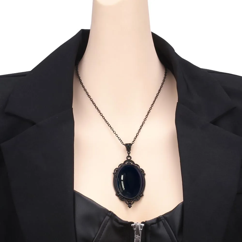 Atiptu Gothic Cameo Necklace for Women Halloween Crystal Pendant Necklaces Vintage Purple Stardust Crystal Emboss Necklace Halloween Victorian Jewelry