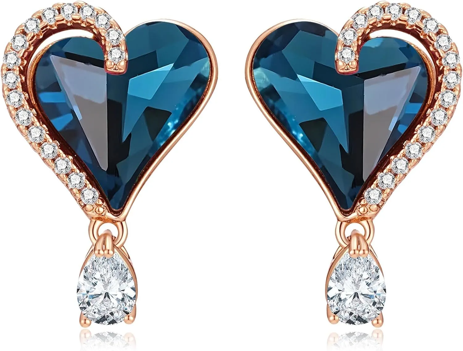 Austrian Crystal Heart Stud Earrings for Women Trendy Halo Drop Earrings 14K Gold Plated Hypoallergenic Jewelry