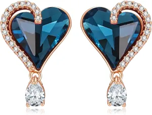 Austrian Crystal Heart Stud Earrings for Women Trendy Halo Drop Earrings 14K Gold Plated Hypoallergenic Jewelry