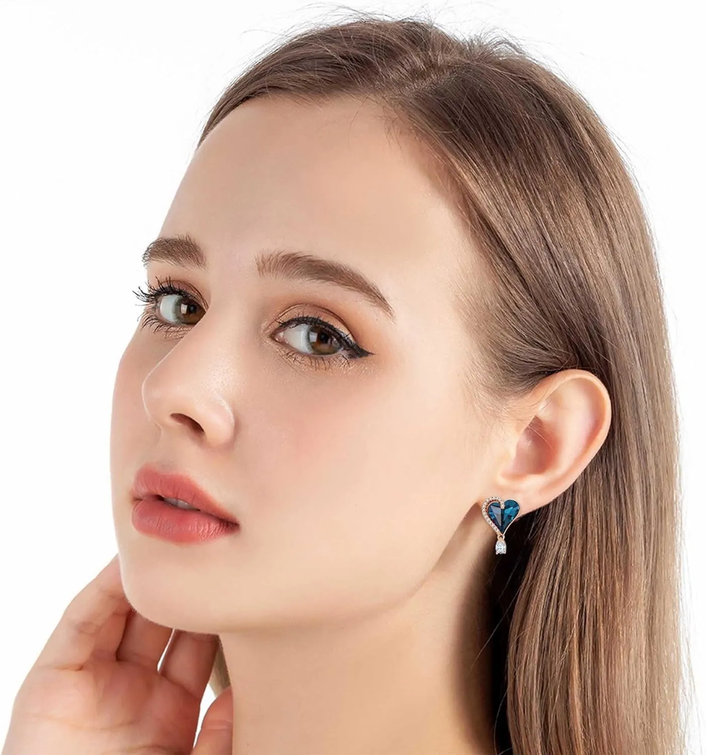 Austrian Crystal Heart Stud Earrings for Women Trendy Halo Drop Earrings 14K Gold Plated Hypoallergenic Jewelry