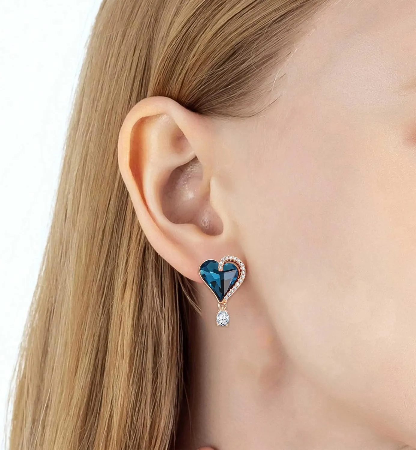 Austrian Crystal Heart Stud Earrings for Women Trendy Halo Drop Earrings 14K Gold Plated Hypoallergenic Jewelry