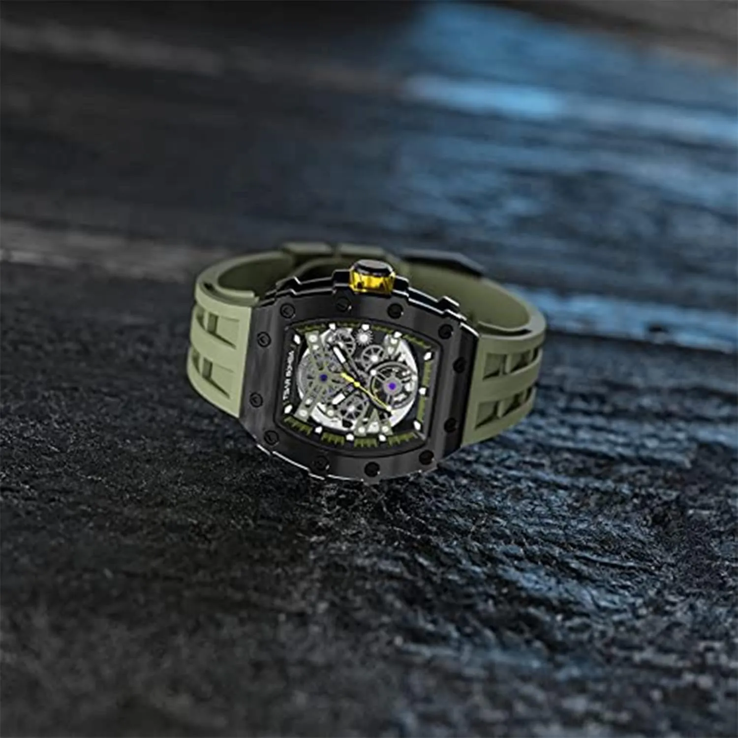 Automatic Mens Watch Mechanical Movement Original Design 50M Waterproof for Square Stainless Steel Wrist Watch and Silicone Strap Unique Fashion Gift for Men