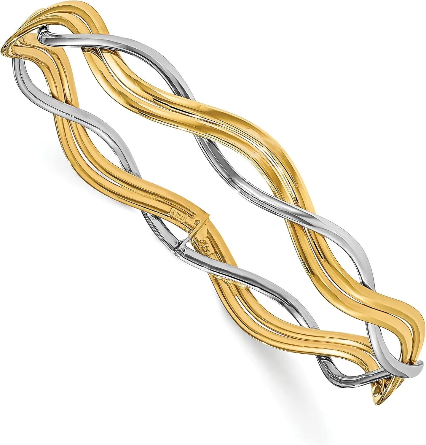 Avariah Gold 14K Two-tone Polished Braided Slip-on Bangle - Made In Italy