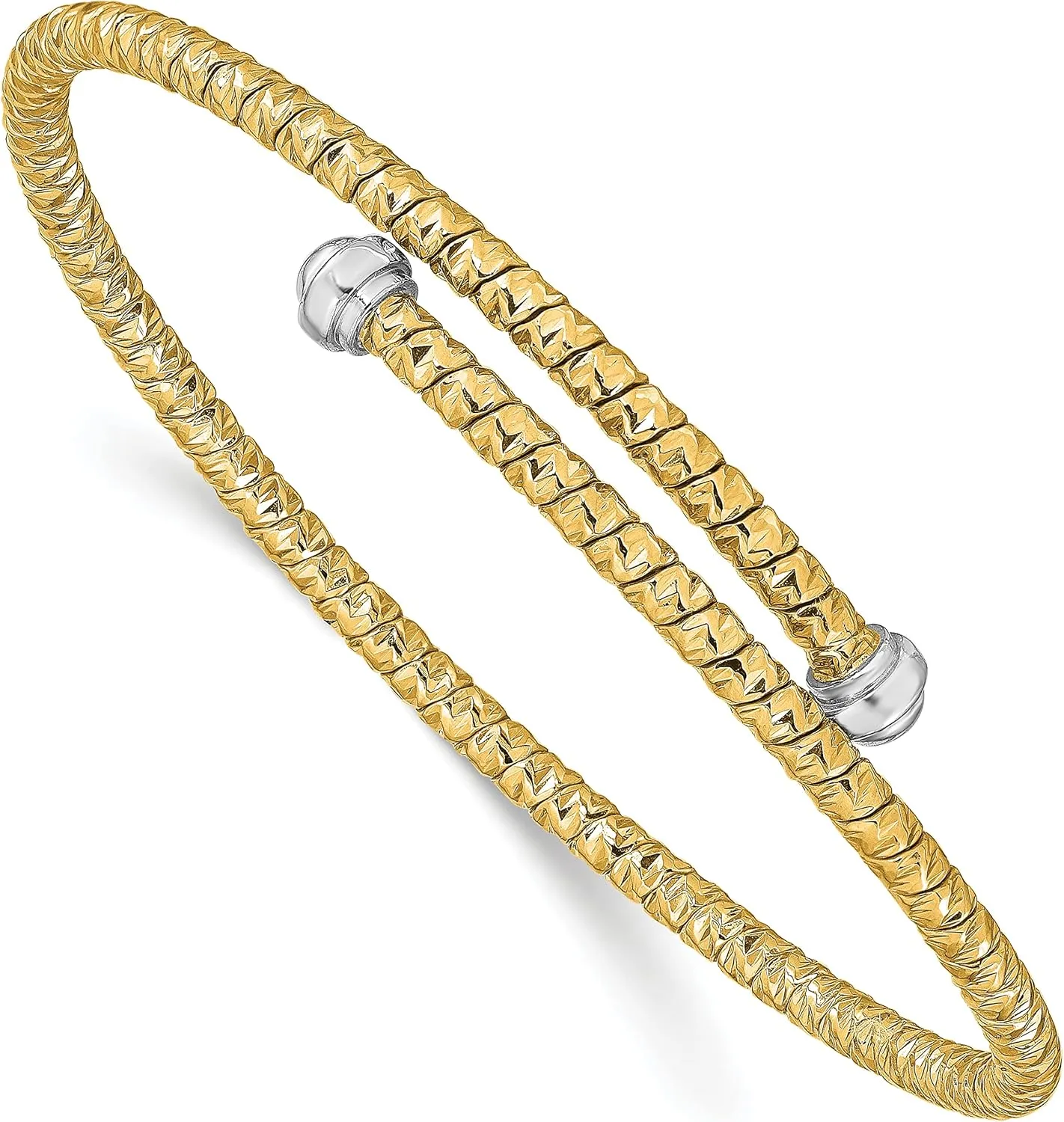 Avariah Gold 14k Two-tone Polished Diamond Cut Flexible Bangle Bracelet - Made In Italy