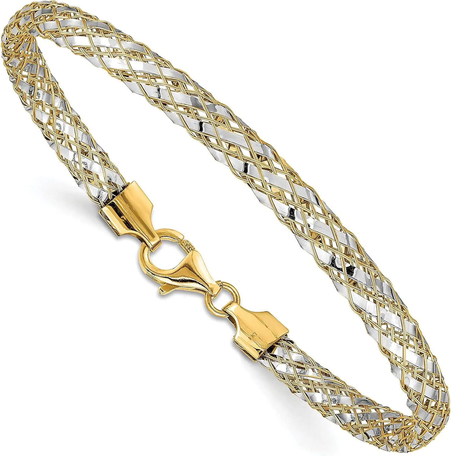 Avariah Gold 14K Two-tone Woven Mesh Necklace - Made In Italy Chain Anklet Bracelet -7.5"