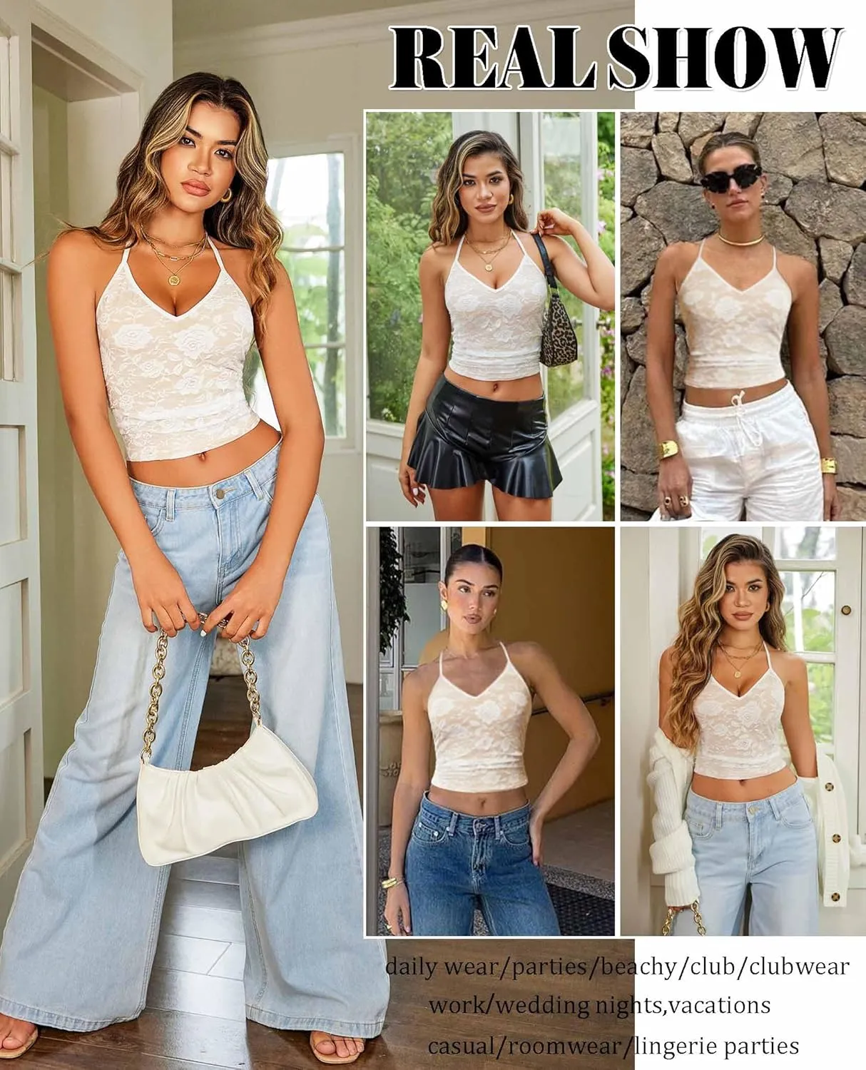 Avidlove Sexy Tops for Women Lace Camisole Y2k Halter Crop Top Slim Sleeveless Going Out Outfits 2025 Trendy