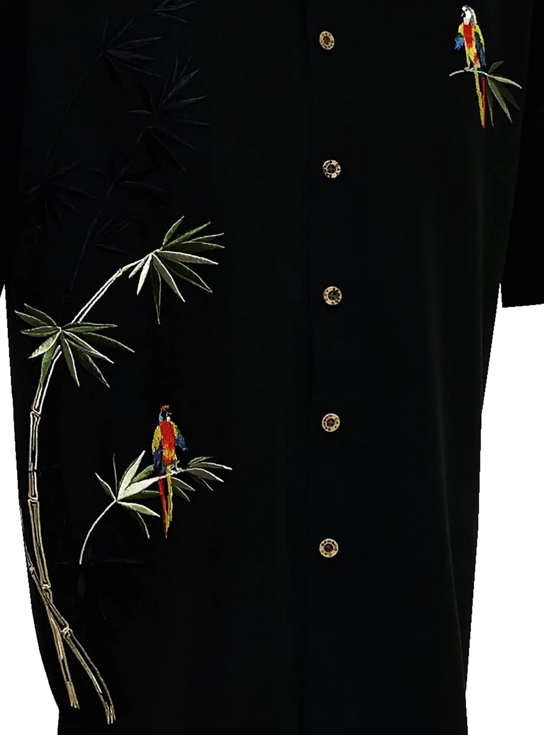 Bamboo Cay Embroidered Mens Short Sleeve Flying Parrots Tropical Hawaiian Button Down Shirt