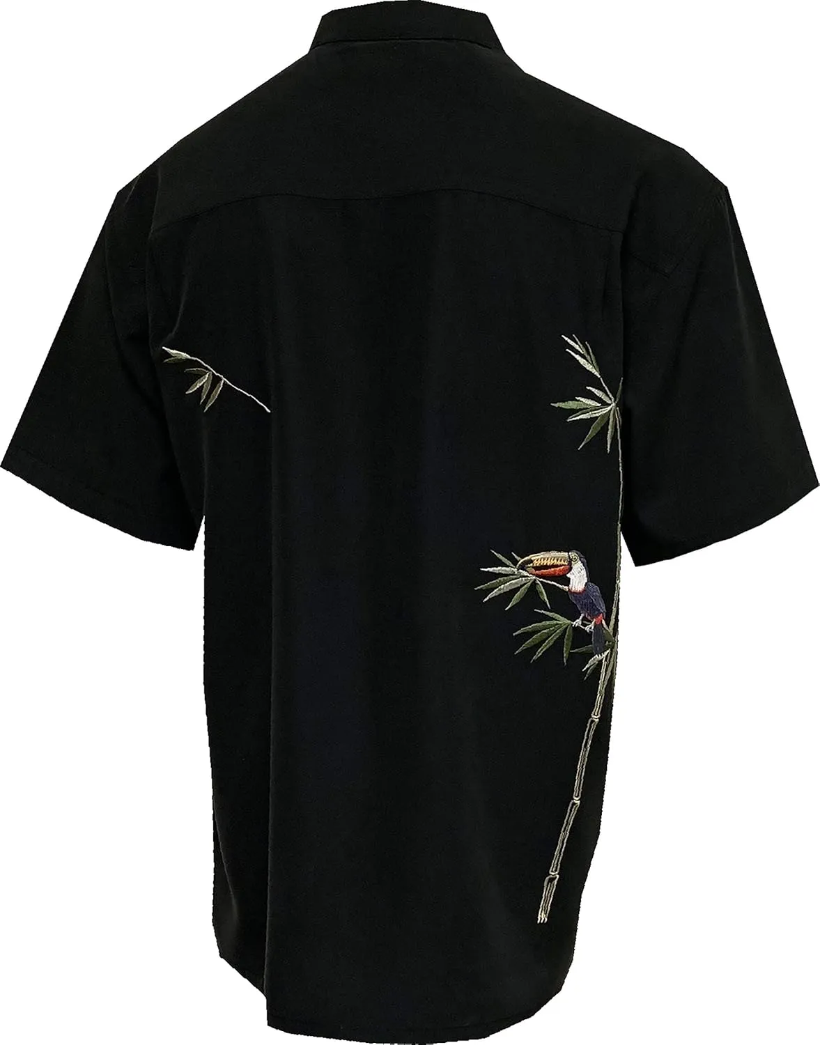 Bamboo Cay Embroidered Mens Short Sleeve Flying Parrots Tropical Hawaiian Button Down Shirt