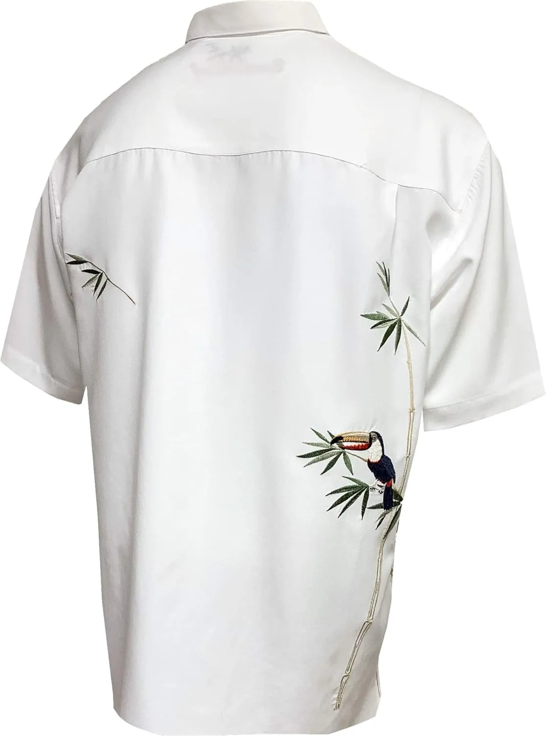 Bamboo Cay Embroidered Mens Short Sleeve Flying Parrots Tropical Hawaiian Button Down Shirt