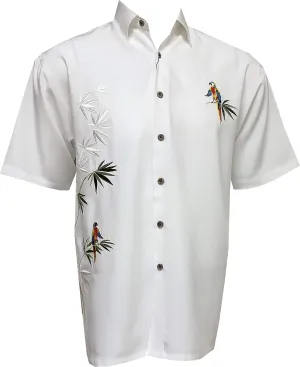 Bamboo Cay Embroidered Mens Short Sleeve Flying Parrots Tropical Hawaiian Button Down Shirt
