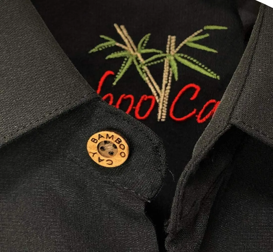 Bamboo Cay Embroidered Mens Short Sleeve Flying Parrots Tropical Hawaiian Button Down Shirt