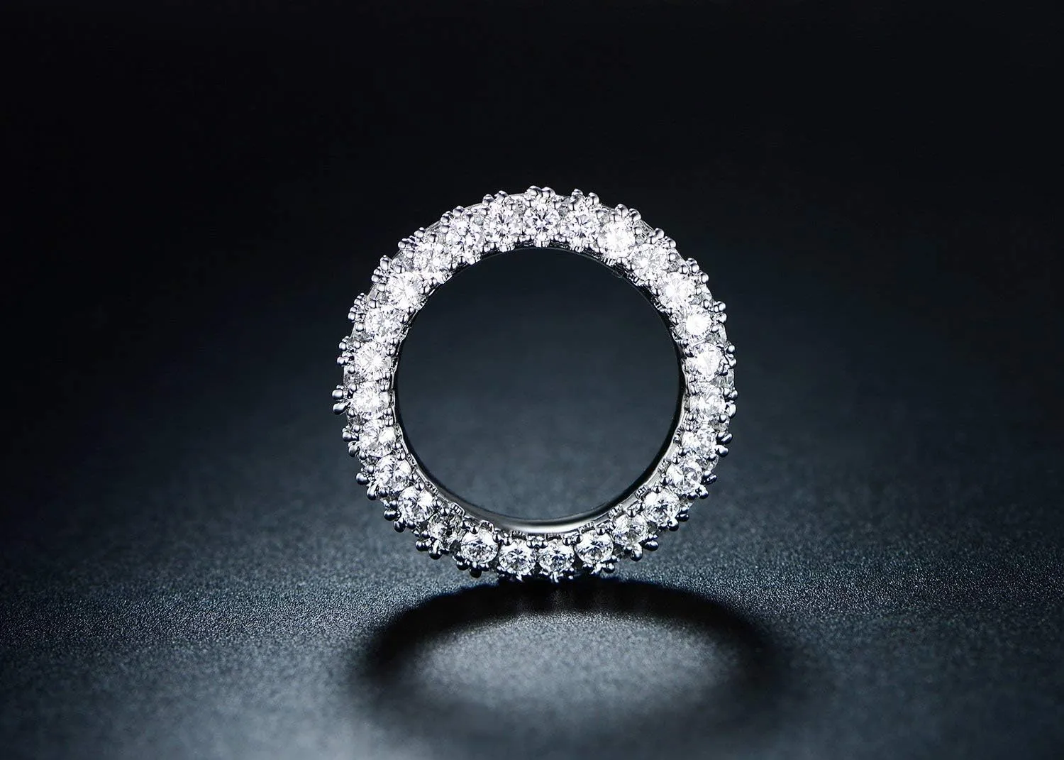 Barzel Womens 3 Row Eternity Ring Wedding Band 18k White Gold or Rose Gold Plated Cubic Zirconia Eternity Band Ring Jewelry