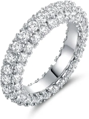 Barzel Womens 3 Row Eternity Ring Wedding Band 18k White Gold or Rose Gold Plated Cubic Zirconia Eternity Band Ring Jewelry