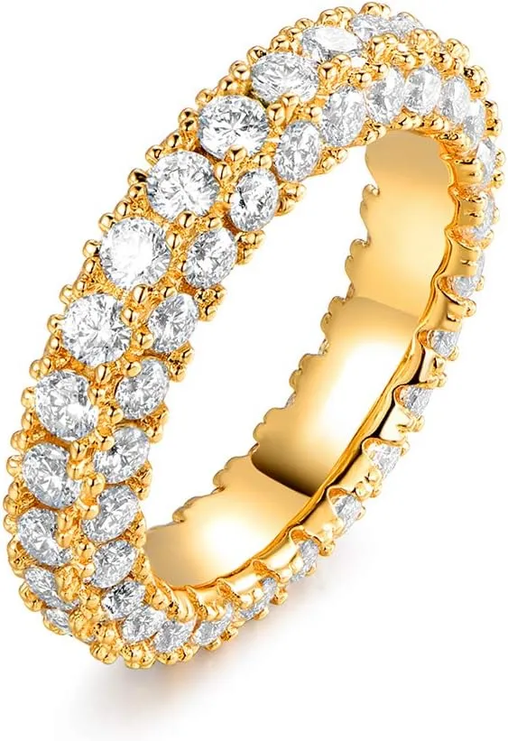Barzel Womens 3 Row Eternity Ring Wedding Band 18k White Gold or Rose Gold Plated Cubic Zirconia Eternity Band Ring Jewelry