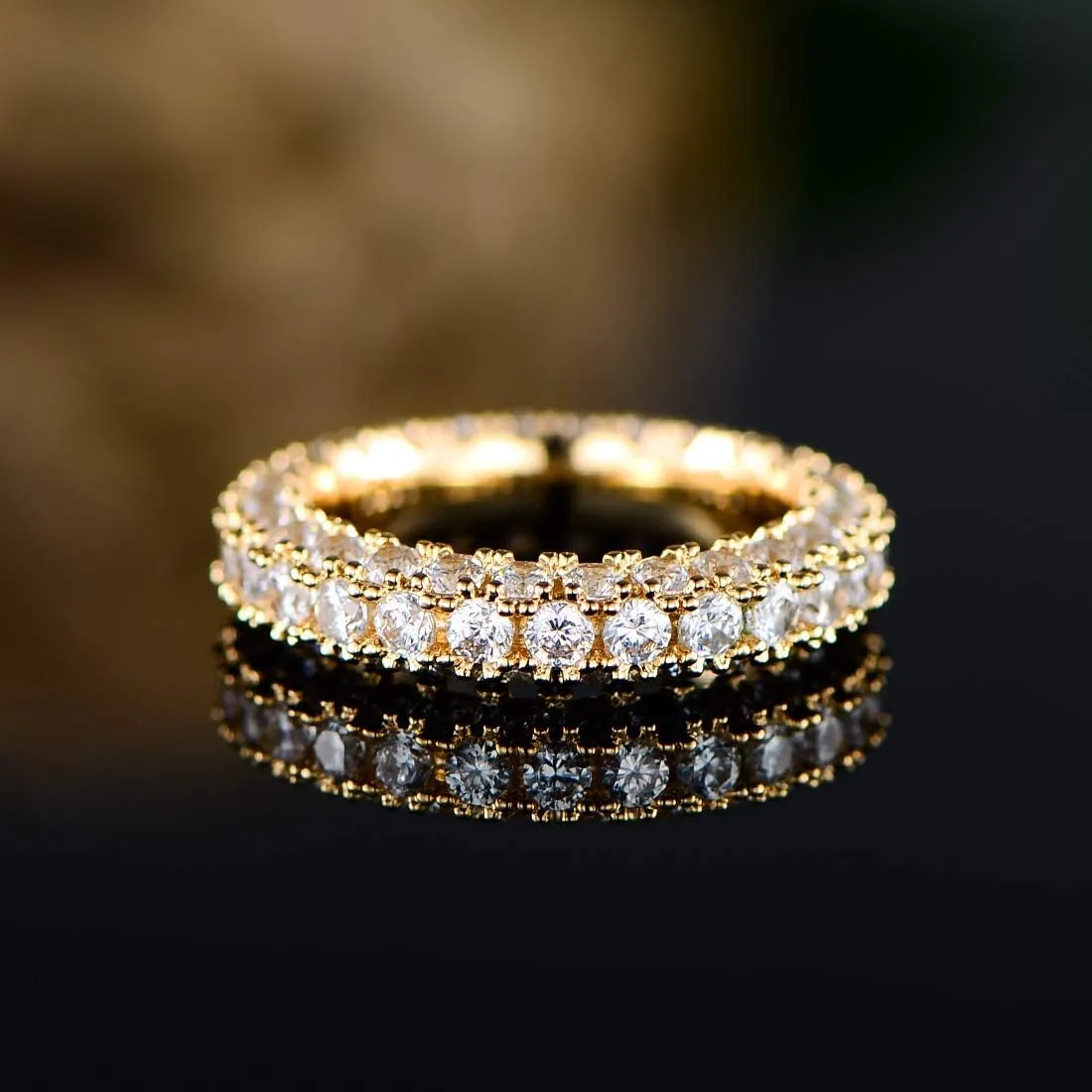 Barzel Womens 3 Row Eternity Ring Wedding Band 18k White Gold or Rose Gold Plated Cubic Zirconia Eternity Band Ring Jewelry