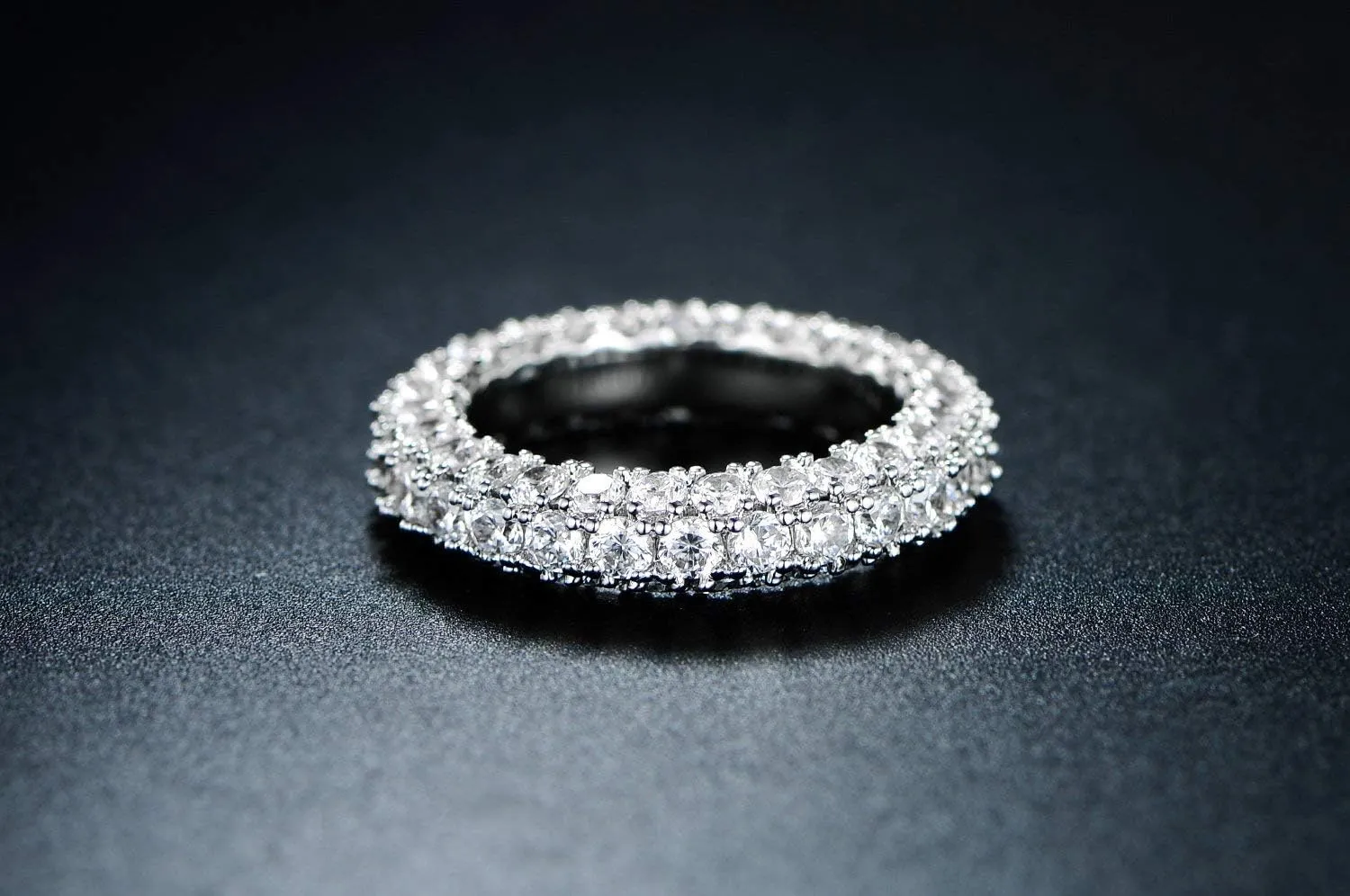 Barzel Womens 3 Row Eternity Ring Wedding Band 18k White Gold or Rose Gold Plated Cubic Zirconia Eternity Band Ring Jewelry