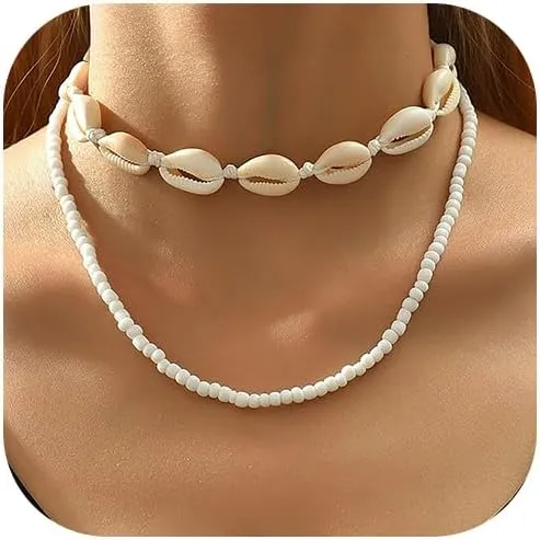 Beach Shell Necklace Layered Seashell and Starfish Pendant Jewelry Adjustable Chain Ocean Inspired Summer Outfits for Women