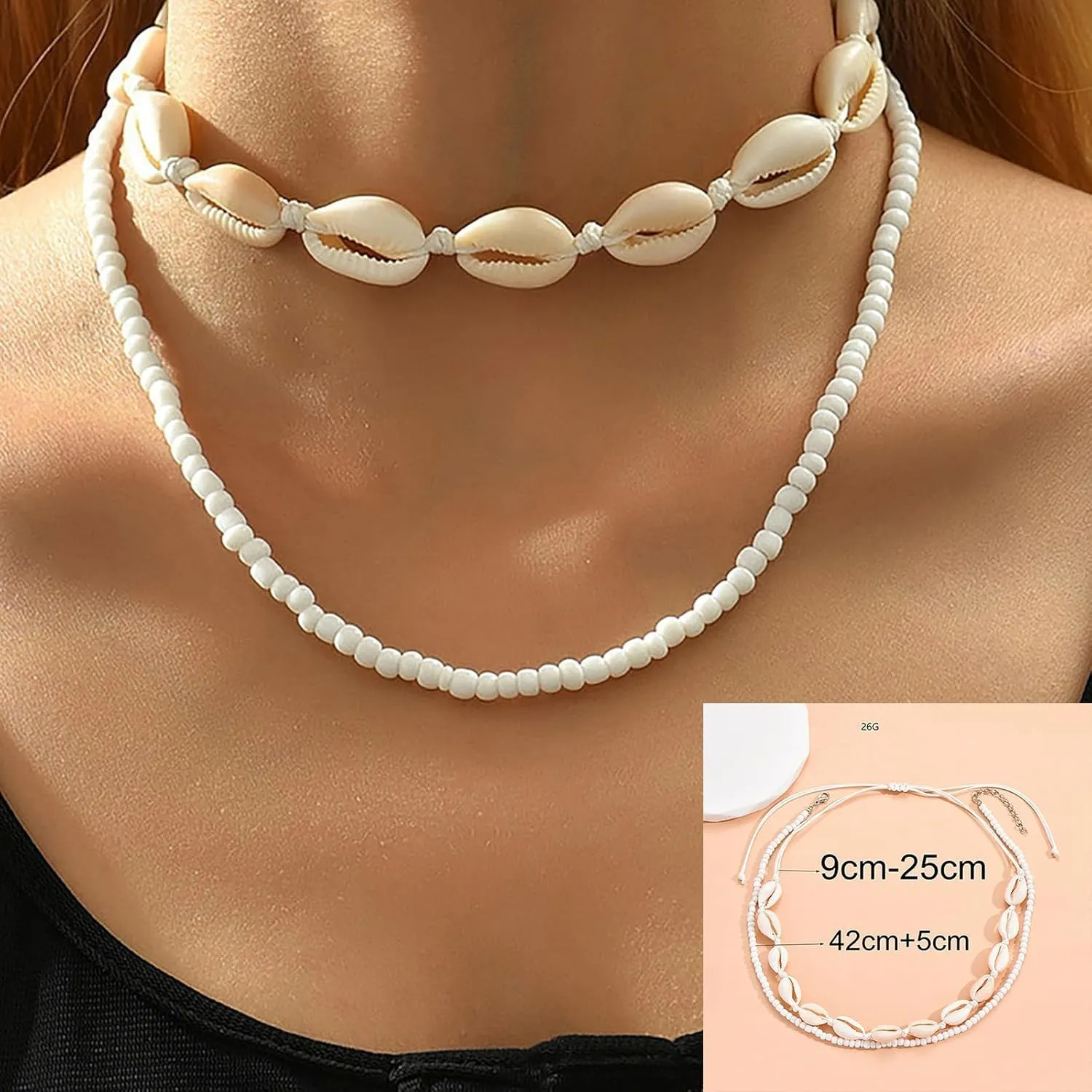 Beach Shell Necklace Layered Seashell and Starfish Pendant Jewelry Adjustable Chain Ocean Inspired Summer Outfits for Women