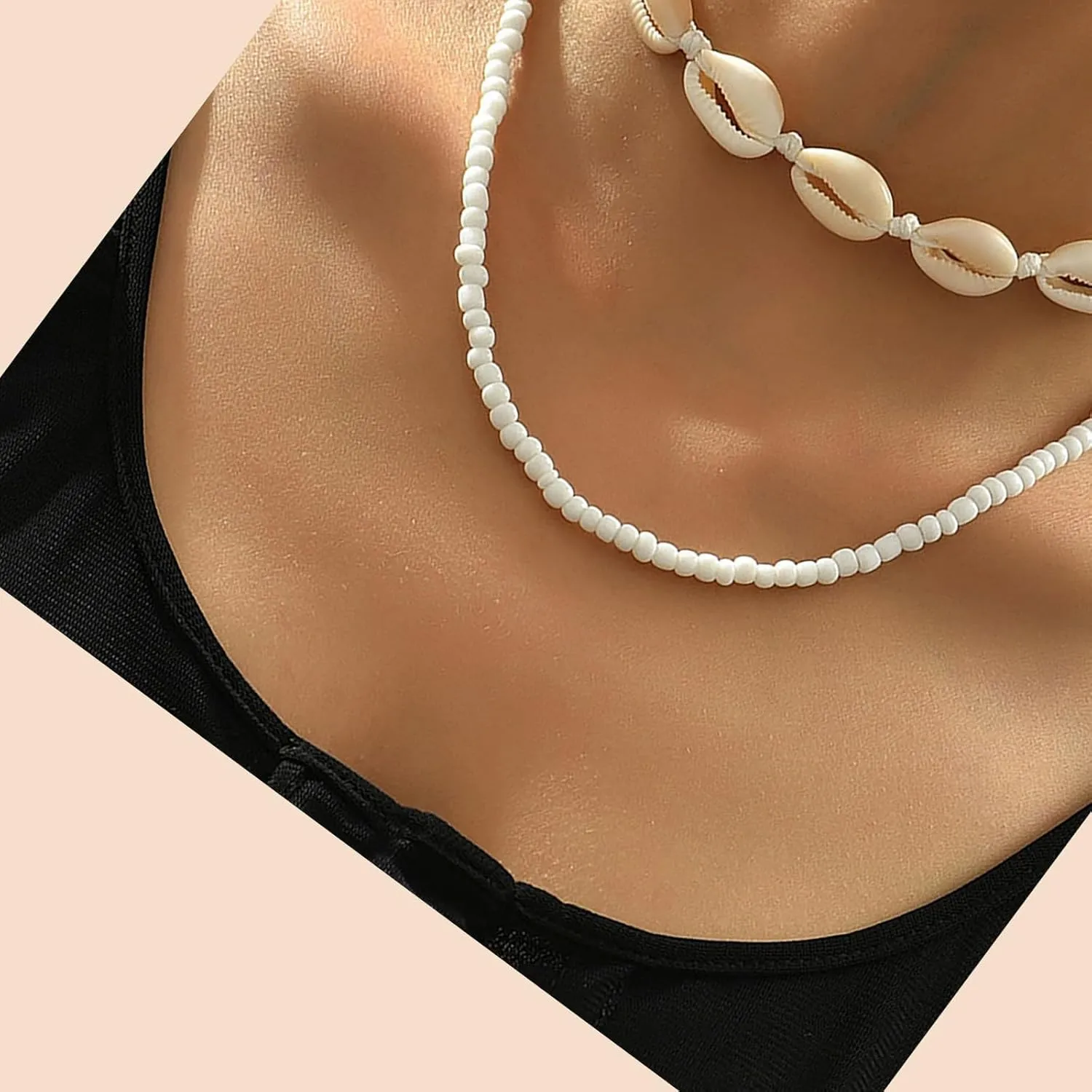 Beach Shell Necklace Layered Seashell and Starfish Pendant Jewelry Adjustable Chain Ocean Inspired Summer Outfits for Women