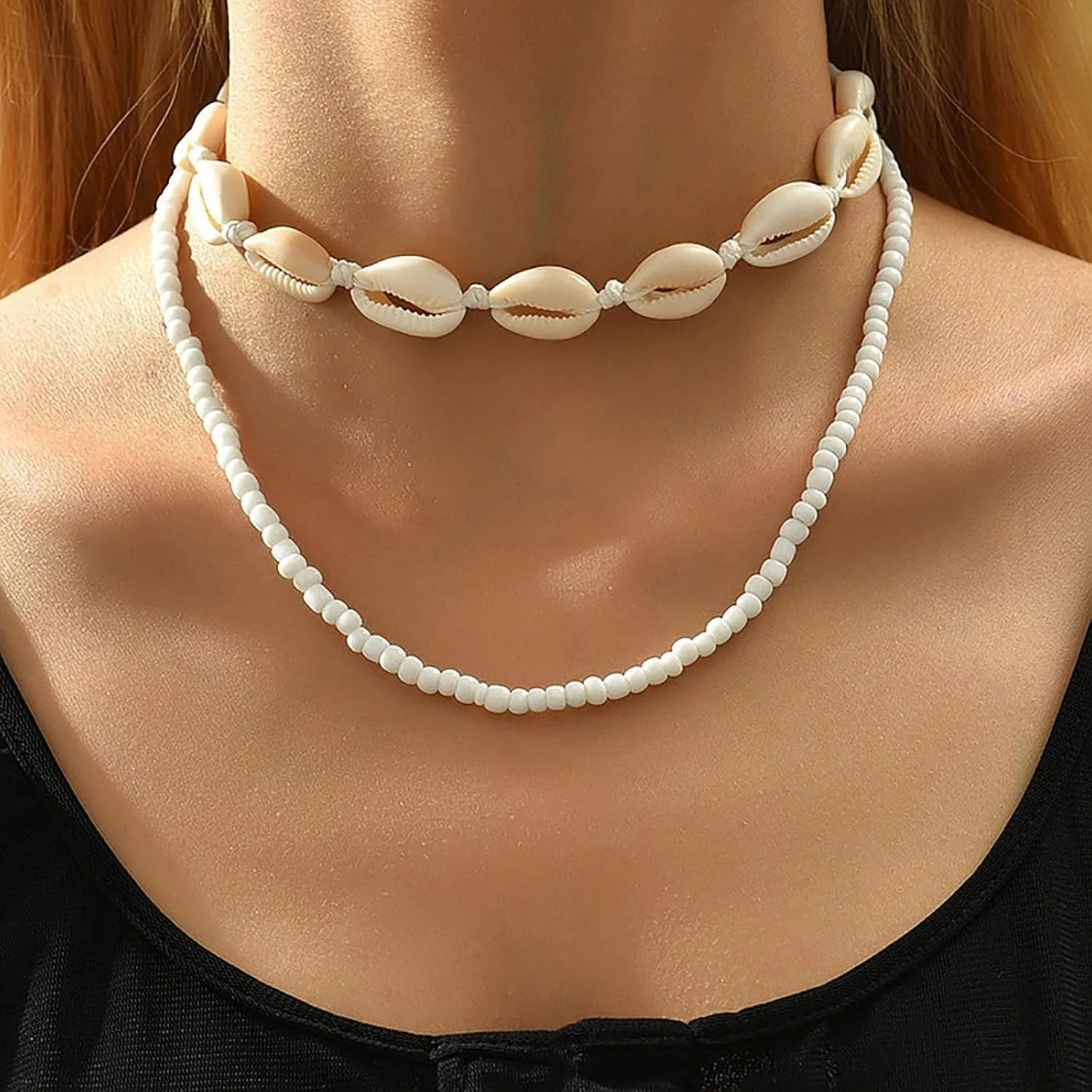 Beach Shell Necklace Layered Seashell and Starfish Pendant Jewelry Adjustable Chain Ocean Inspired Summer Outfits for Women