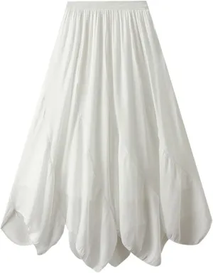 Beach Skirts for Women Asymmetrical Hem Elastic Waist Flowy Long Skirt 2025 Fashion Trendy Summer Pleated Skirt