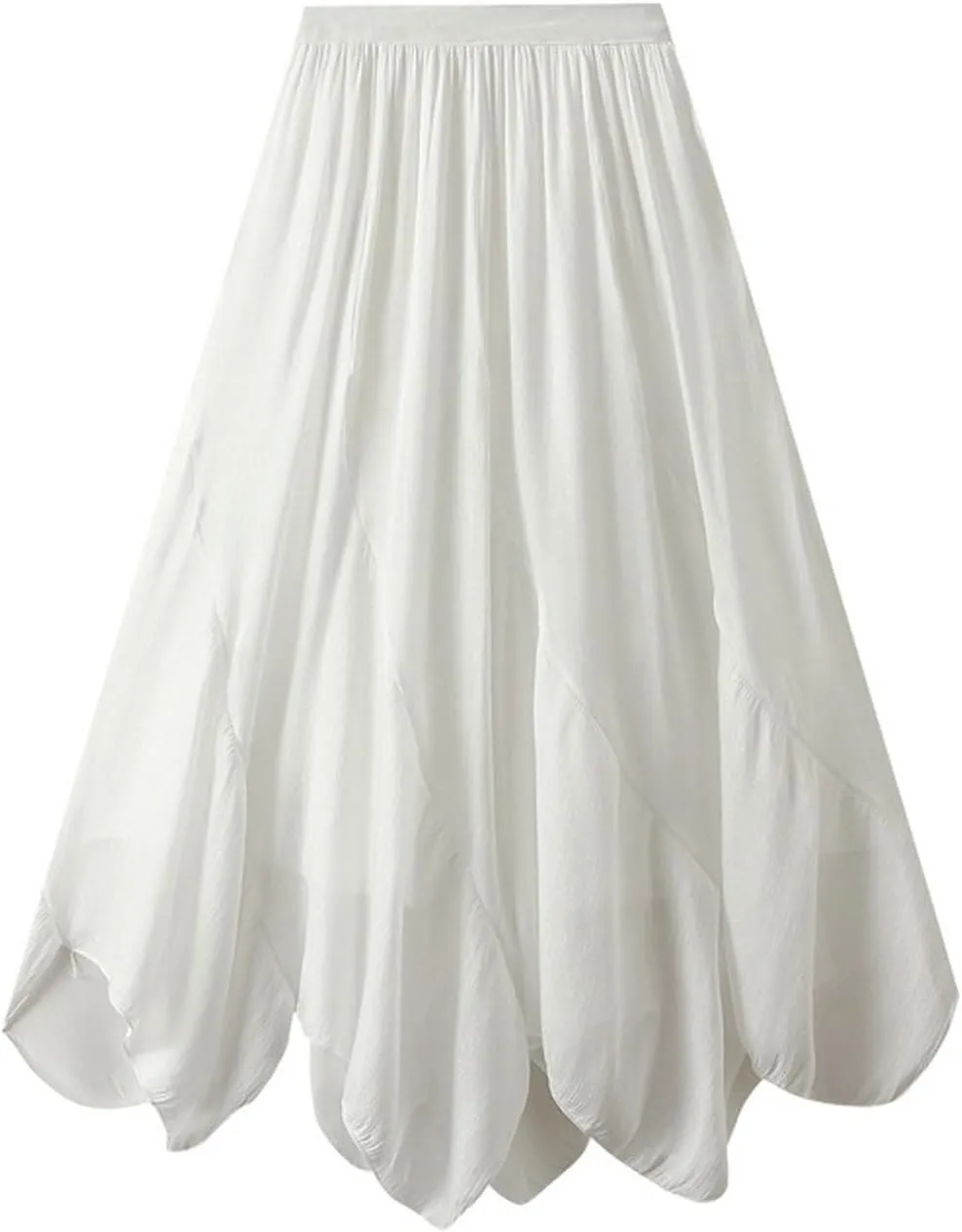 Beach Skirts for Women Asymmetrical Hem Elastic Waist Flowy Long Skirt 2025 Fashion Trendy Summer Pleated Skirt