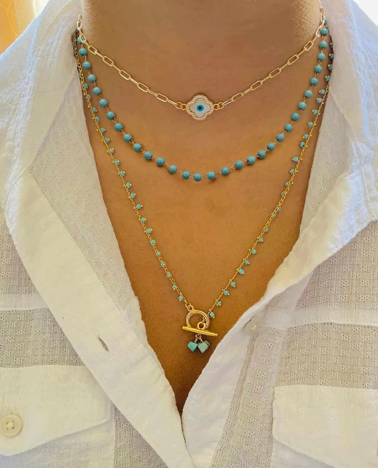 Beaded Choker Necklaces for Women Girls Natural Turquoise Fluorite Malachite Stone Bohemian Beaded Choker Jewelry