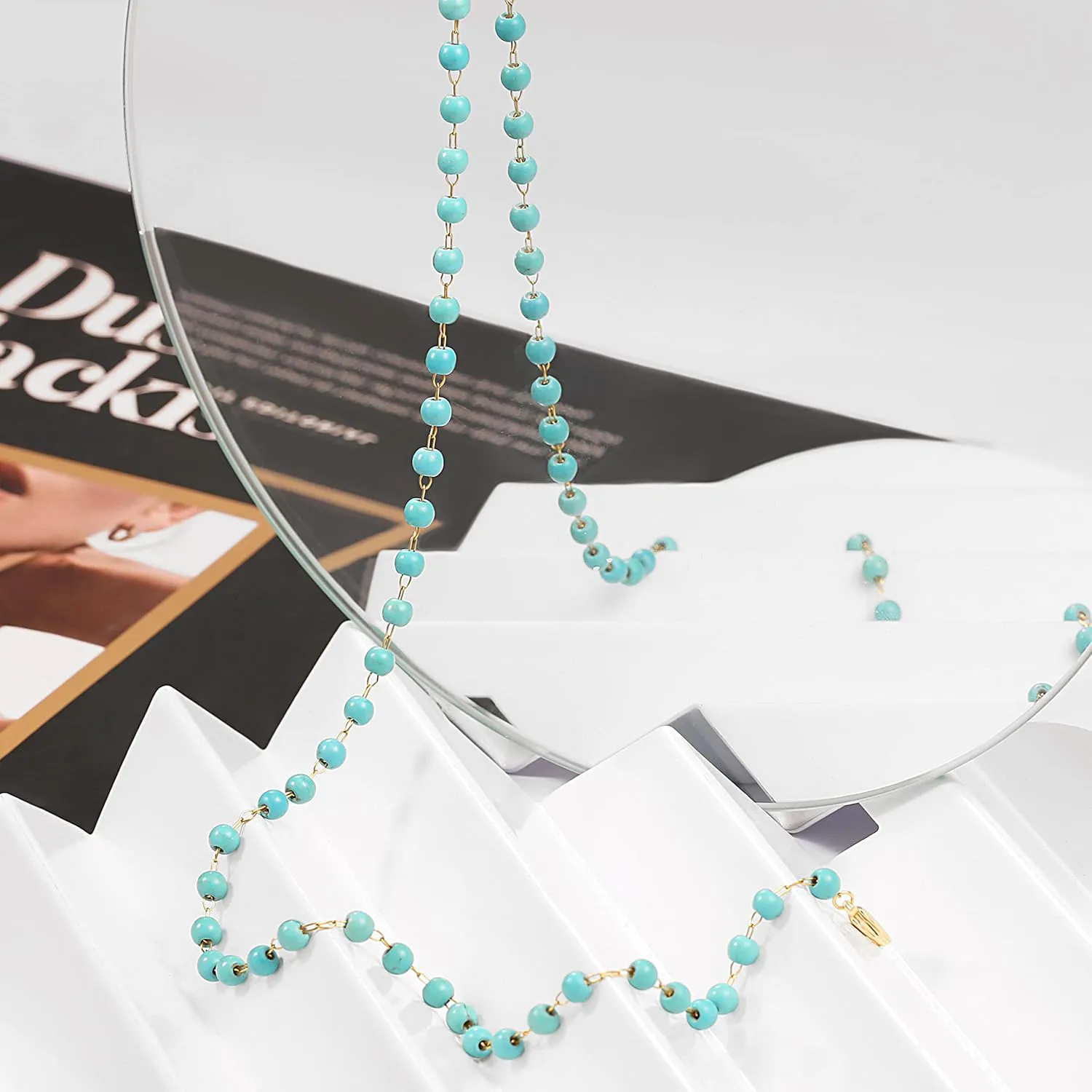 Beaded Choker Necklaces for Women Girls Natural Turquoise Fluorite Malachite Stone Bohemian Beaded Choker Jewelry