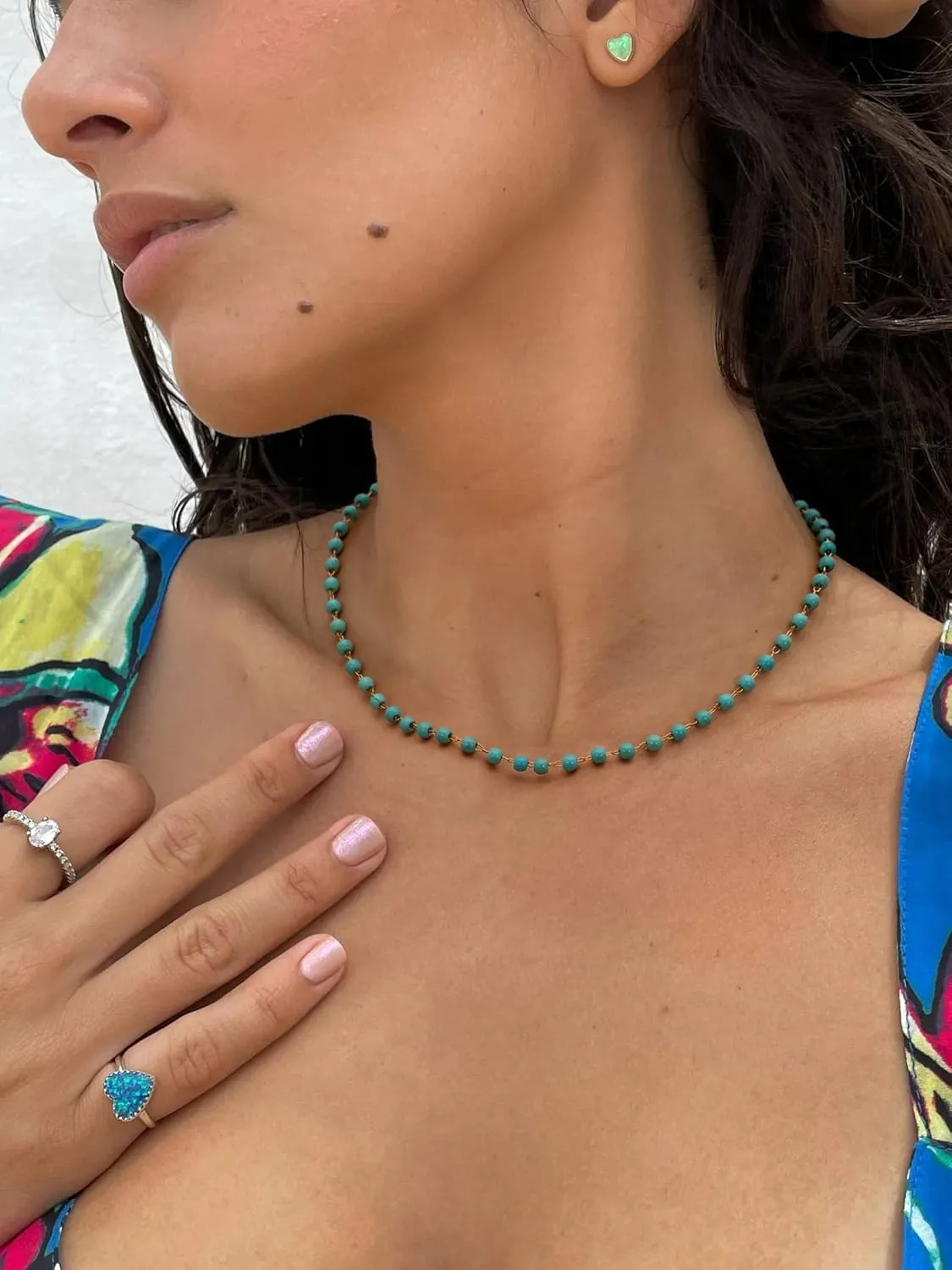 Beaded Choker Necklaces for Women Girls Natural Turquoise Fluorite Malachite Stone Bohemian Beaded Choker Jewelry