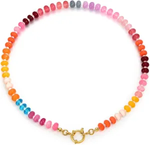 Beaded Gemstone Necklace for Women, Colorful Rainbow Choker, Boho Natural Stone Summer Beach Handmade Jewelry