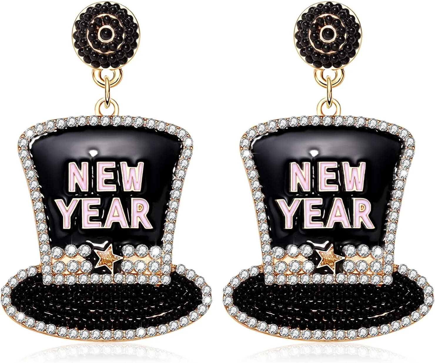 Beaded Happy New Year Earrings Beaded New Year Hat Drop Earrings for Women Girls Enamel New Year's Eve Christmas Festive Party Jewelry