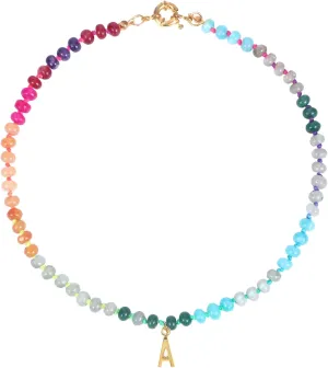 Beaded Necklaces for Women with Bubble Necklace Letter Stocking Stuffers for Teens Trendy Stuff Colorful Gemstone Choker 14k Gold Letter A-Z Pendant Summer Beach Christmas Birthday Jewelry